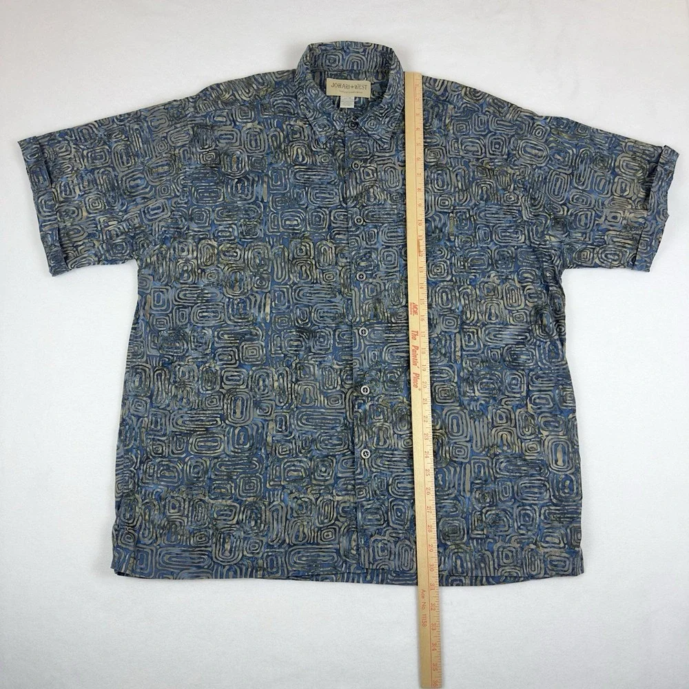 Men's JOHARI WEST Shirt  Abstract 100% Cotton Button Front XL Short Sleeves - Picture 4 of 10